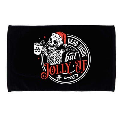 Dead Inside But Jolly Af Dead Inside Jolly Skeleton Christmas Microfiber Hand Towel