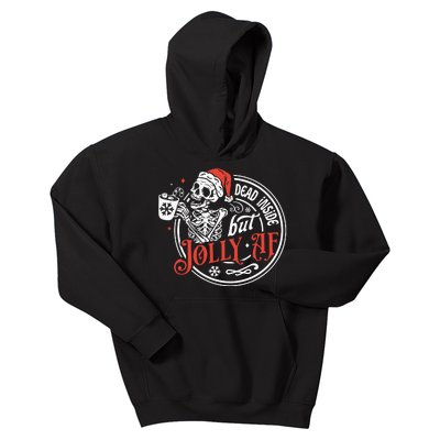 Dead Inside But Jolly Af Dead Inside Jolly Skeleton Christmas Kids Hoodie