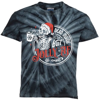 Dead Inside But Jolly Af Dead Inside Jolly Skeleton Christmas Kids Tie-Dye T-Shirt