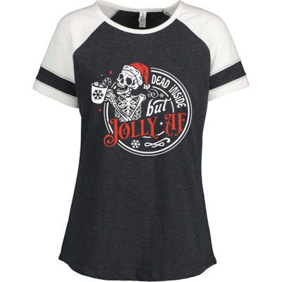 Dead Inside But Jolly Af Dead Inside Jolly Skeleton Christmas Enza Ladies Jersey Colorblock Tee