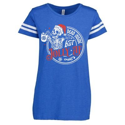 Dead Inside But Jolly Af Dead Inside Jolly Skeleton Christmas Enza Ladies Jersey Football T-Shirt