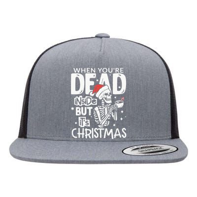 Dead Inside But Jolly Af Christmas Skeleton Flat Bill Trucker Hat