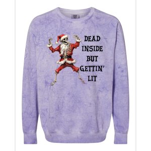 Dead Inside But Gettin Lit Funny Santa Skeleton Gift Colorblast Crewneck Sweatshirt