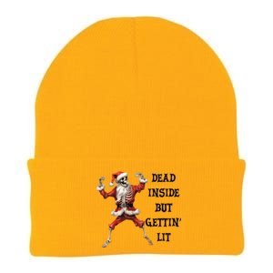 Dead Inside But Gettin Lit Funny Santa Skeleton Gift Knit Cap Winter Beanie