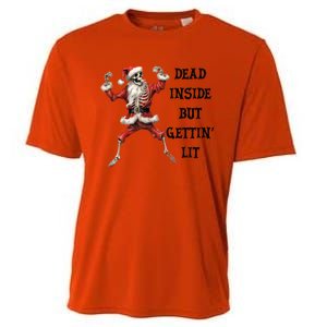 Dead Inside But Gettin Lit Funny Santa Skeleton Gift Cooling Performance Crew T-Shirt