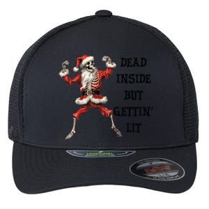 Dead Inside But Gettin Lit Funny Santa Skeleton Gift Flexfit Unipanel Trucker Cap