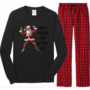 Dead Inside But Gettin Lit Funny Santa Skeleton Gift Long Sleeve Pajama Set