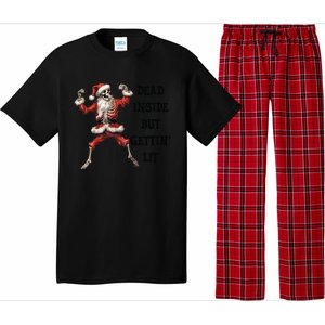 Dead Inside But Gettin Lit Funny Santa Skeleton Gift Pajama Set