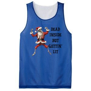 Dead Inside But Gettin Lit Funny Santa Skeleton Gift Mesh Reversible Basketball Jersey Tank