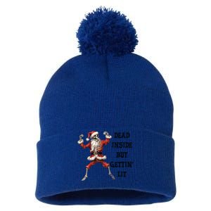 Dead Inside But Gettin Lit Funny Santa Skeleton Gift Pom Pom 12in Knit Beanie