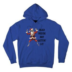 Dead Inside But Gettin Lit Funny Santa Skeleton Gift Tall Hoodie