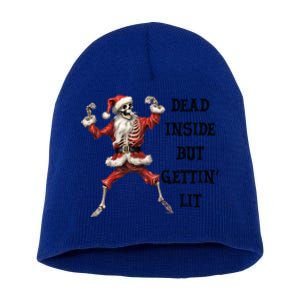 Dead Inside But Gettin Lit Funny Santa Skeleton Gift Short Acrylic Beanie