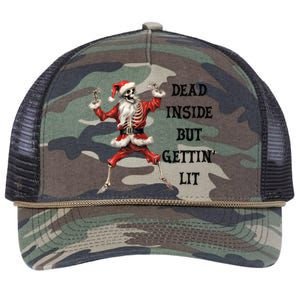 Dead Inside But Gettin Lit Funny Santa Skeleton Gift Retro Rope Trucker Hat Cap