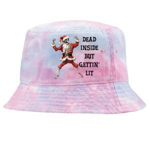 Dead Inside But Gettin Lit Funny Santa Skeleton Gift Tie-Dyed Bucket Hat