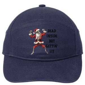 Dead Inside But Gettin Lit Funny Santa Skeleton Gift 7-Panel Snapback Hat