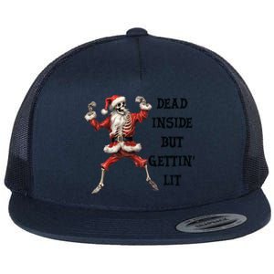 Dead Inside But Gettin Lit Funny Santa Skeleton Gift Flat Bill Trucker Hat