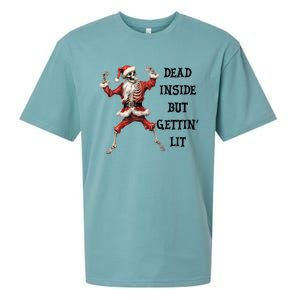 Dead Inside But Gettin Lit Funny Santa Skeleton Gift Sueded Cloud Jersey T-Shirt