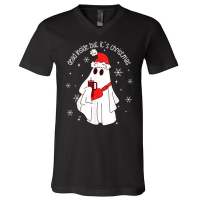 Dead Inside But Its Christmas Funny Ghost Retro Boo Jee V-Neck T-Shirt