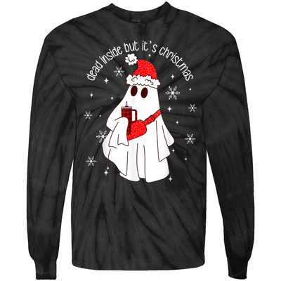 Dead Inside But Its Christmas Funny Ghost Retro Boo Jee Tie-Dye Long Sleeve Shirt