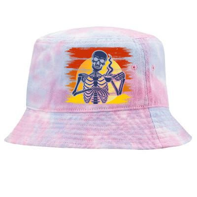 Dead Inside But Caffeinated Skeleton Dad Halloween Gift Tie-Dyed Bucket Hat