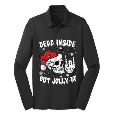 Dead Inside But Jolly Af Funny Christmas Silk Touch Performance Long Sleeve Polo