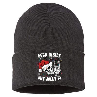 Dead Inside But Jolly Af Funny Christmas Sustainable Knit Beanie