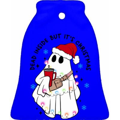 Dead Inside But ItS Christmas Cute Boo Jee Ghost Santa Xmas Gift Ceramic Bell Ornament