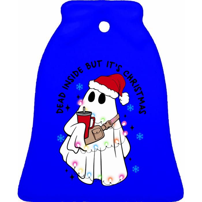 Dead Inside But ItS Christmas Cute Boo Jee Ghost Santa Xmas Gift Ceramic Bell Ornament