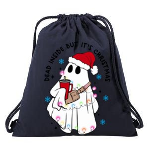 Dead Inside But ItS Christmas Cute Boo Jee Ghost Santa Xmas Gift Drawstring Bag