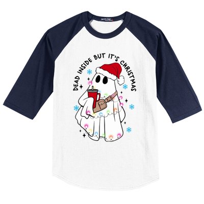 Dead Inside But ItS Christmas Cute Boo Jee Ghost Santa Xmas Gift Baseball Sleeve Shirt