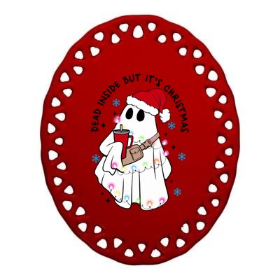 Dead Inside But ItS Christmas Cute Boo Jee Ghost Santa Xmas Gift Ceramic Oval Ornament