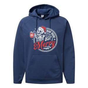 Dead Inside But Merry Funny Skeleton Coffee Christmas Funny Gift Performance Fleece Hoodie