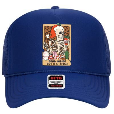 Dead Inside But ItS Christmas Festive Skeleton Design Gift High Crown Mesh Back Trucker Hat