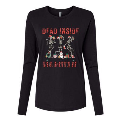 Dead Inside But Merry Af Funny Dancing Skeletons Gift Womens Cotton Relaxed Long Sleeve T-Shirt