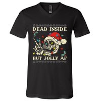 Dead Inside But Jolly AF Skeleton Santa Xmas   V-Neck T-Shirt