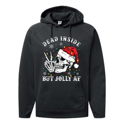 Dead Inside But Jolly Af Skeleton Santa Christmas Pajamas Performance Fleece Hoodie