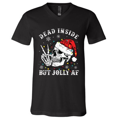 Dead Inside But Jolly Af Skeleton Santa Christmas Pajamas V-Neck T-Shirt