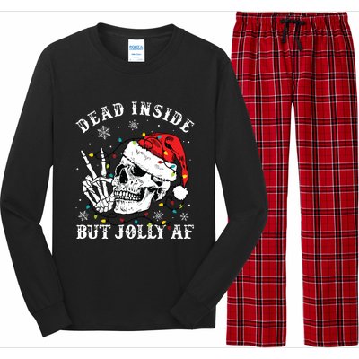 Dead Inside But Jolly Af Skeleton Santa Christmas Pajamas Long Sleeve Pajama Set