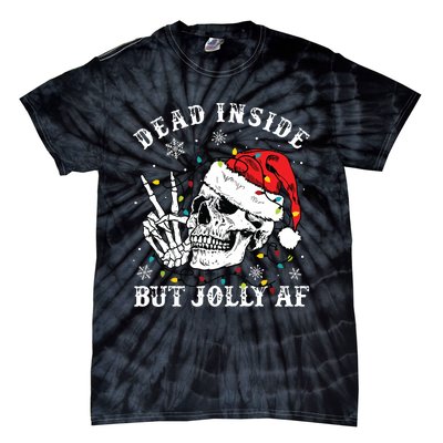 Dead Inside But Jolly Af Skeleton Santa Christmas Pajamas Tie-Dye T-Shirt