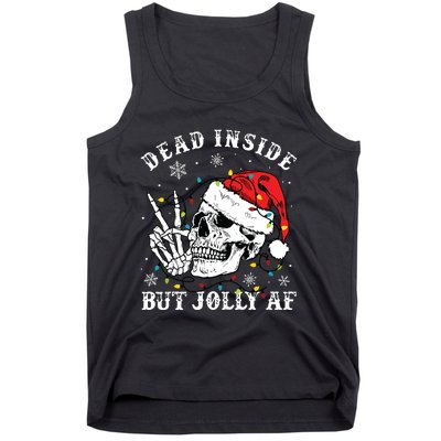 Dead Inside But Jolly Af Skeleton Santa Christmas Pajamas Tank Top