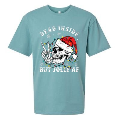 Dead Inside But Jolly Af Skeleton Santa Christmas Pajamas Sueded Cloud Jersey T-Shirt