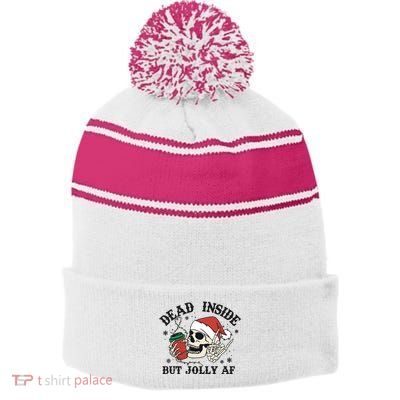 Dead Inside But Christmas Skeleton Stripe Pom Pom Beanie