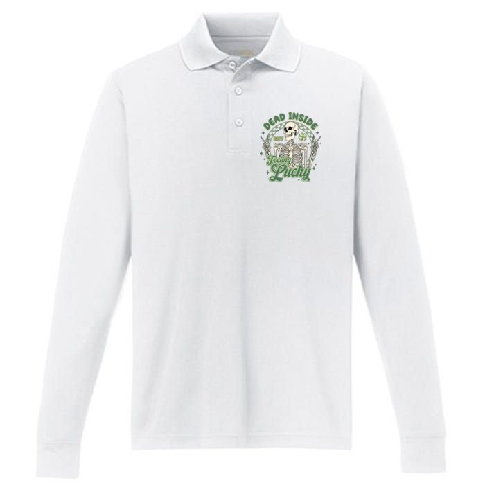 Dead Inside But Feeling Lucky Saint PatrickS Day Performance Long Sleeve Polo