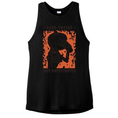 Dead Inside But Caffeinated Pumpkin Skeleton Ladies PosiCharge Tri-Blend Wicking Tank