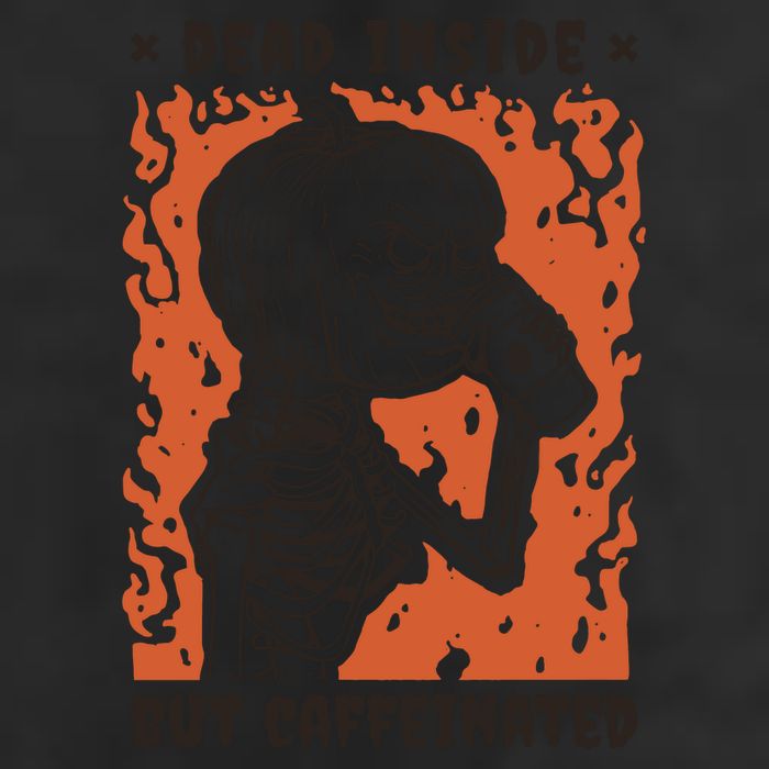 Dead Inside But Caffeinated Pumpkin Skeleton 7 Panel Mesh Trucker Snapback Hat