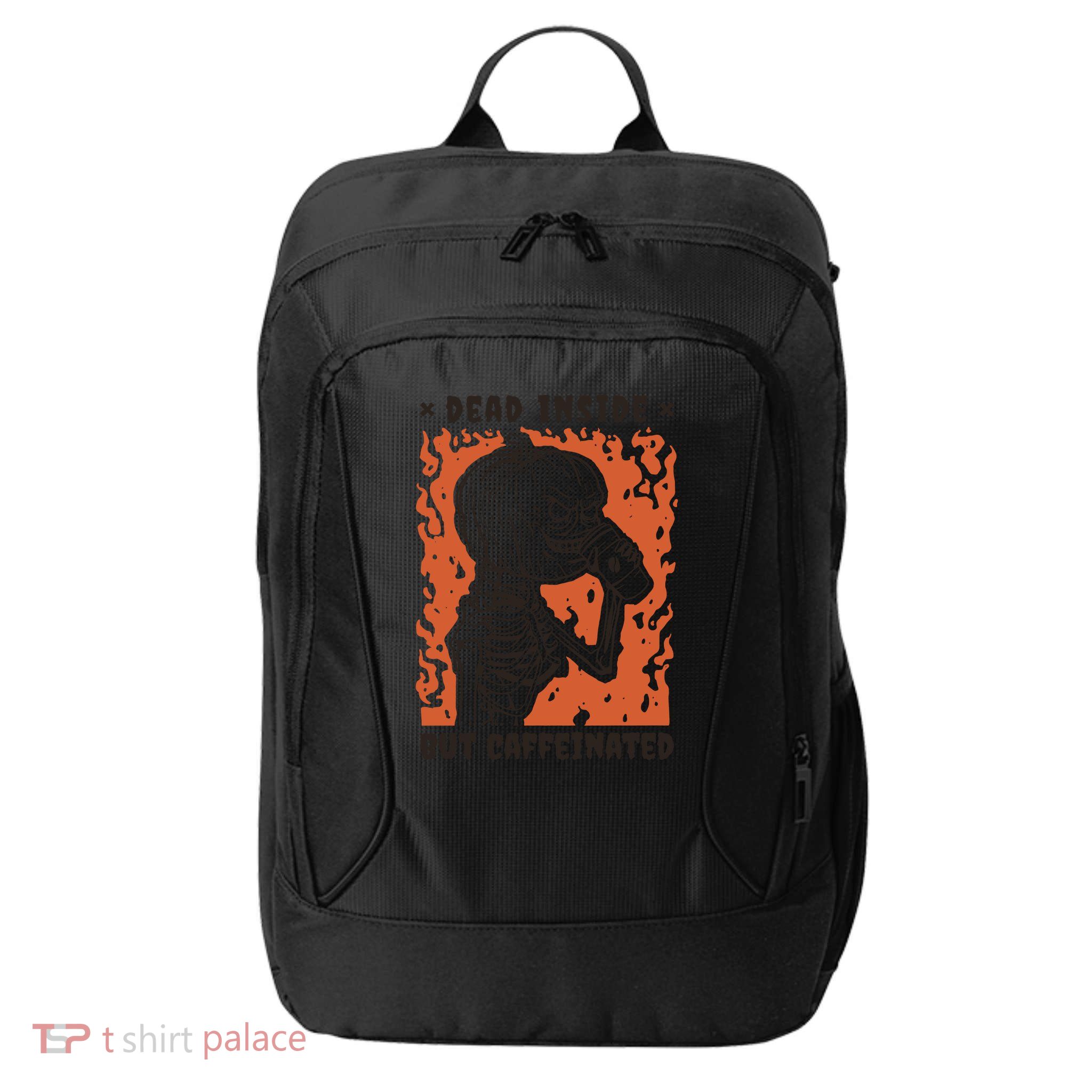 Dead Inside But Caffeinated Pumpkin Skeleton City Backpack