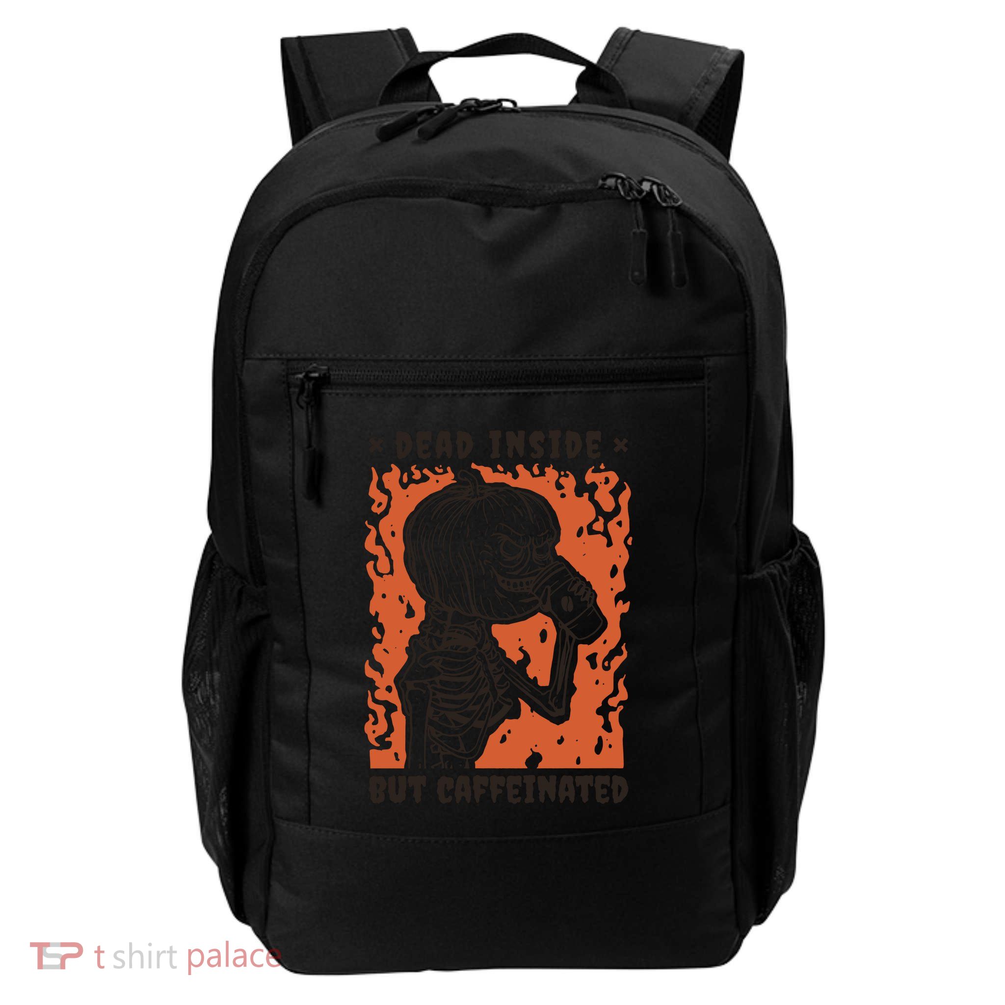 Dead Inside But Caffeinated Pumpkin Skeleton Backpack