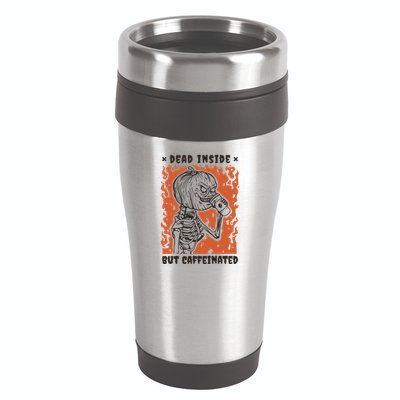 Dead Inside But Caffeinated Pumpkin Skeleton 16oz Travel Tumbler