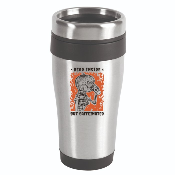 Dead Inside But Caffeinated Pumpkin Skeleton 16oz Travel Tumbler
