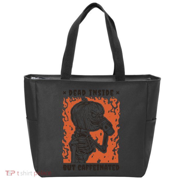 Dead Inside But Caffeinated Pumpkin Skeleton Zip Tote Bag